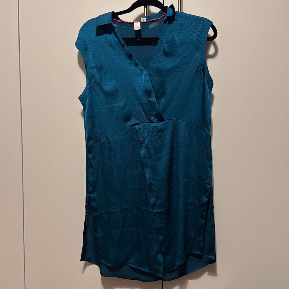 Joie Women’s Teal Sleeveless V-Neck Satin Tunic/Mini Dress‎ Size Small NWOT